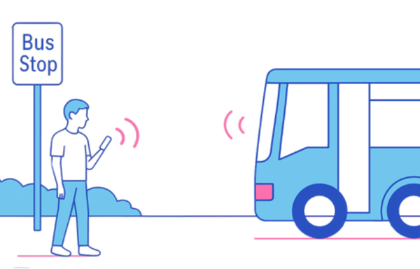 Person with visual impairment waiting for a bus
