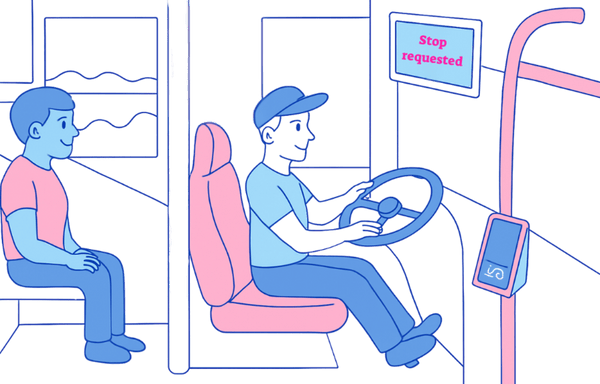Transit rider with visual impairment waiting at a bus stop demonstrating the need for AI-driven pass-by prevention